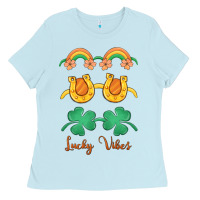 Baby Blue lucky vibes st. patrick's day Ladies Tee - MaliasSmallBusiness