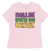 Bubblegum Pink rollin with my krewe Ladies Tee - MaliasSmallBusiness