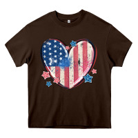 Chocolate Brown usa heart Heavy Core Tee - MaliasSmallBusiness