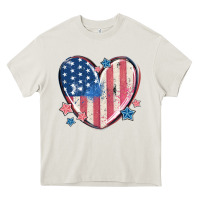 Cream usa heart Heavy Core Tee - MaliasSmallBusiness