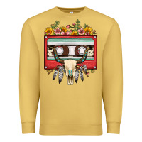 Antique Gold bull skull sunflower floral cassette Premium Sweatshirt - FaDigitalArtStudio