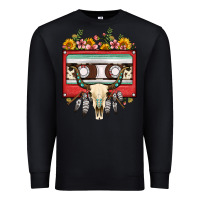 Black bull skull sunflower floral cassette Premium Sweatshirt - FaDigitalArtStudio