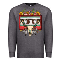 Charcoal Heather bull skull sunflower floral cassette Premium Sweatshirt - FaDigitalArtStudio