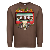 Chestnut bull skull sunflower floral cassette Premium Sweatshirt - FaDigitalArtStudio
