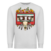Dove Grey bull skull sunflower floral cassette Premium Sweatshirt - FaDigitalArtStudio