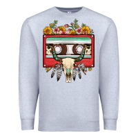 Heather Grey bull skull sunflower floral cassette Premium Sweatshirt - FaDigitalArtStudio
