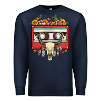 Navy bull skull sunflower floral cassette Premium Sweatshirt - FaDigitalArtStudio