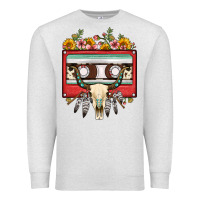 Oatmeal Heather bull skull sunflower floral cassette Premium Sweatshirt - FaDigitalArtStudio