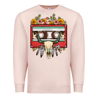 Pale Pink bull skull sunflower floral cassette Premium Sweatshirt - FaDigitalArtStudio