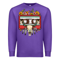 Purple bull skull sunflower floral cassette Premium Sweatshirt - FaDigitalArtStudio