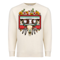 Sandshell bull skull sunflower floral cassette Premium Sweatshirt - FaDigitalArtStudio
