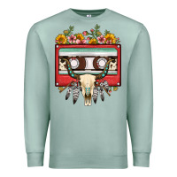 Seafoam bull skull sunflower floral cassette Premium Sweatshirt - FaDigitalArtStudio
