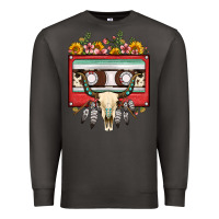 Smoke bull skull sunflower floral cassette Premium Sweatshirt - FaDigitalArtStudio