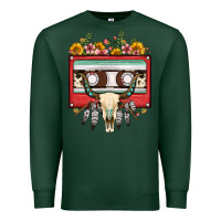 Sports Green bull skull sunflower floral cassette Premium Sweatshirt - FaDigitalArtStudio