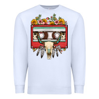 White bull skull sunflower floral cassette Premium Sweatshirt - FaDigitalArtStudio