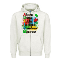 Oatmeal Heather always unique autism Zipper Hoodie - OliviaCreatesArt