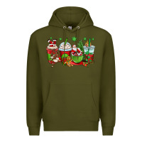Army Green christmas santa claus coffee cups Premium Hoodie - OliviaCreatesArt