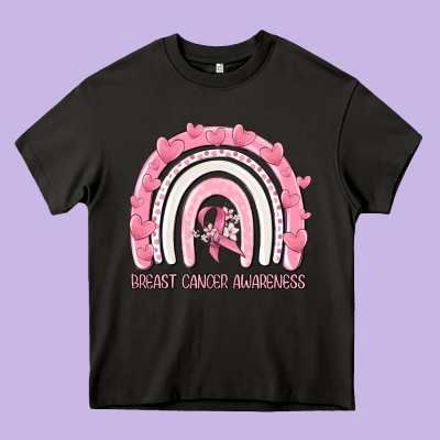 Breast Cancer  Awareness Rainbow Heavy Core Tee Designed By Maliassmallbusiness