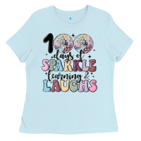 Baby Blue 100 days of sparkle learning and laugh faux sequin Ladies Tee - MaliasSmallBusiness