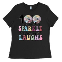 Black 100 days of sparkle learning and laugh faux sequin Ladies Tee - MaliasSmallBusiness