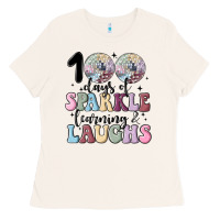 Bone 100 days of sparkle learning and laugh faux sequin Ladies Tee - MaliasSmallBusiness