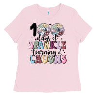 Bubblegum Pink 100 days of sparkle learning and laugh faux sequin Ladies Tee - MaliasSmallBusiness
