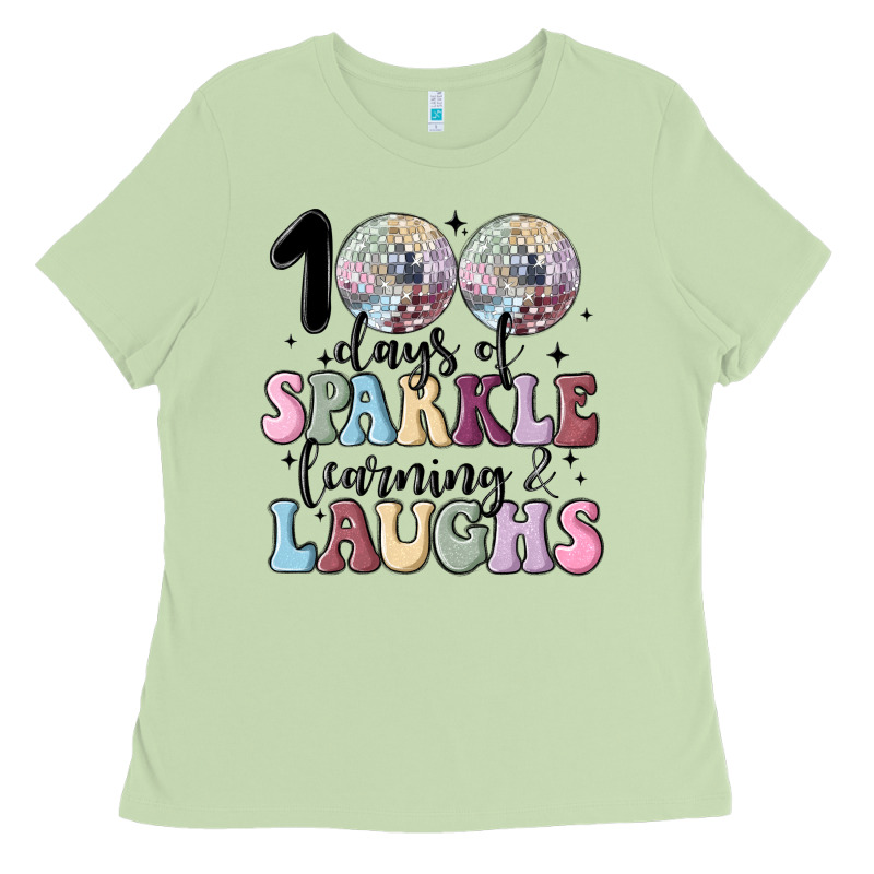 100 Days Of Sparkle Learning And Laugh Faux Sequin Ladies Tee by MaliasSmallBusiness | Teevron