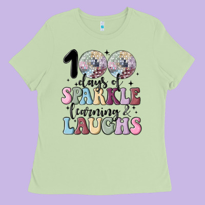 100 Days Of Sparkle Learning And Laugh Faux Sequin Ladies Tee Designed By Maliassmallbusiness