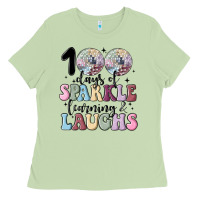 Matcha 100 days of sparkle learning and laugh faux sequin Ladies Tee - MaliasSmallBusiness