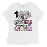 White 100 days of sparkle learning and laugh faux sequin Ladies Tee - MaliasSmallBusiness