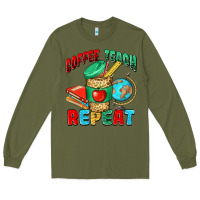 Army Green coffee teach repeat Long Sleeve Tee - NancyCooperArtShop