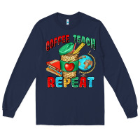 Navy coffee teach repeat Long Sleeve Tee - NancyCooperArtShop