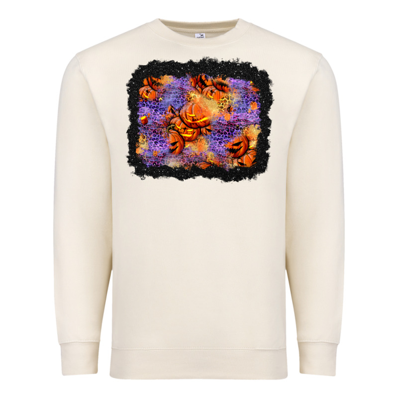 Halloween Pumpkin And Leopard Background Premium Sweatshirt by BundleAndBundleShop | Teevron
