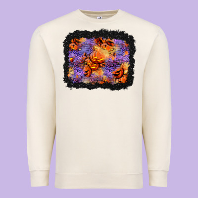 Halloween Pumpkin And Leopard Background Premium Sweatshirt Designed By Bundleandbundleshop