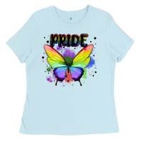 Baby Blue rainbow butterfly pride lgbtq Ladies Tee - MaliasSmallBusiness