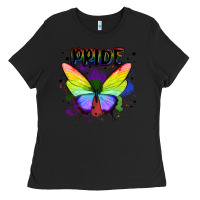 Black rainbow butterfly pride lgbtq Ladies Tee - MaliasSmallBusiness