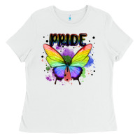 White rainbow butterfly pride lgbtq Ladies Tee - MaliasSmallBusiness
