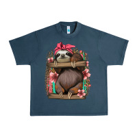 Midnight Navy cute floral baby sloth Urban Heavy Tee - Jasminsmagicworld