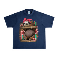 Navy cute floral baby sloth Urban Heavy Tee - Jasminsmagicworld