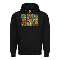 Black cowhide leopard turquoise sunflowers pattern olivia Zipper Hoodie - OliviaCreatesArt