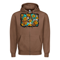 Chestnut cowhide leopard turquoise sunflowers pattern olivia Zipper Hoodie - OliviaCreatesArt