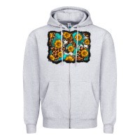 Heather Grey cowhide leopard turquoise sunflowers pattern olivia Zipper Hoodie - OliviaCreatesArt