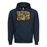 Navy cowhide leopard turquoise sunflowers pattern olivia Zipper Hoodie - OliviaCreatesArt