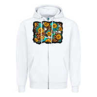White cowhide leopard turquoise sunflowers pattern olivia Zipper Hoodie - OliviaCreatesArt