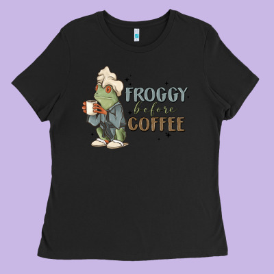 Froggy Before Coffee Ladies Tee Designed By Maliassmallbusiness