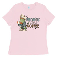 Bubblegum Pink froggy before coffee Ladies Tee - MaliasSmallBusiness