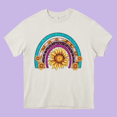Rainbow Sunflower Heavy Core Tee Designed By Adodesignshop