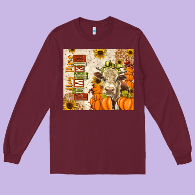 Fall Hay There Pumpkin Long Sleeve Tee Designed By Texasbilliewilder