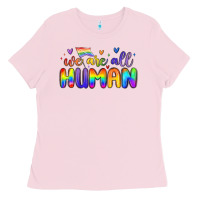 Bubblegum Pink we are all human Ladies Tee - MaliasSmallBusiness
