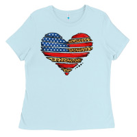American Leopard Brushstroke Heart Ladies Tee | Teevron